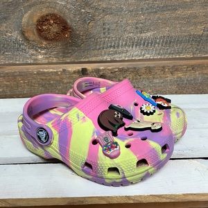 Crocs Classic Marbled Girls Size Pink Lemonade Clog Sandals with Charms Size 9
